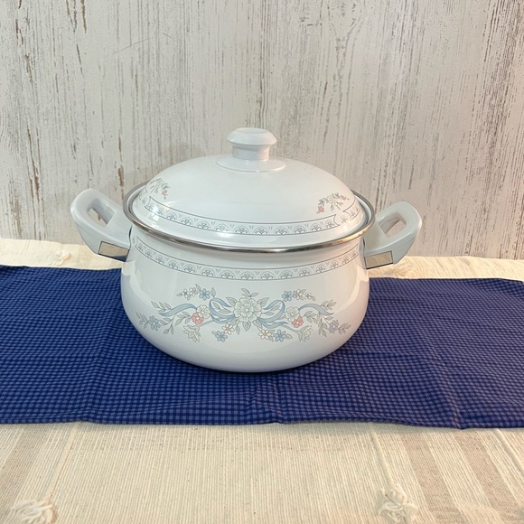 Vintage enamel cookware somerset metal lidded pot flower - Picture 1 of 7